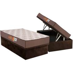 Conjunto Box Baú Solteiro: Colchão Espuma Polar D28 Pérola Brown + Base crc Suede Brown(88x188)