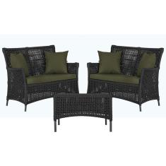 2 Sofás Área e Mesa Igapó Alumínio Pintura Preta Corda Náutica Estofado Impermeável Almofada 13 Trama