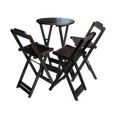 Kit Mesa Bistrô Dobrável Em Madeira Maciça Com 3 Banquetas Altas - Tabaco - Marrom