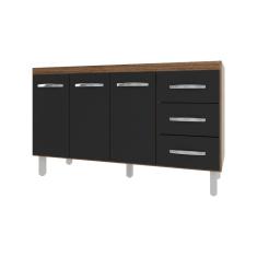 Balcão Armário Cozinha Gabinete Pia De 140 Cm Carine Com 3 Portas E 3 Gavetas Preto