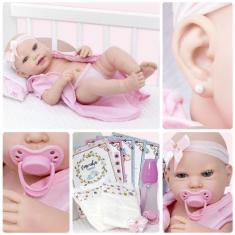 Boneca Tipo Reborn Menina Corpo Inteiro Silicone + Itens - Cegonha Reb