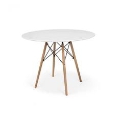 Mesa De Jantar Redonda Eiffel Eames 110cm Tampo Madeira Branco