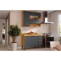 Cozinha Modulada Completa Nápoli Prime 2 Peças (1Aéreo+1Balcão) C2P04 Amendoa/Chumbo - Ronipa