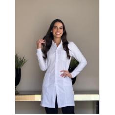 Jaleco Feminino Acinturado Branco com Punho de malha Blanco Raro, M