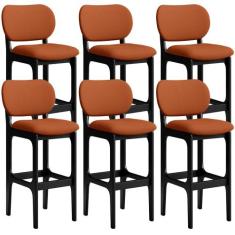 Kit 06 Banquetas Alta Bar Cozinha Sala Jantar Fixa Betta L02 Preto Tec