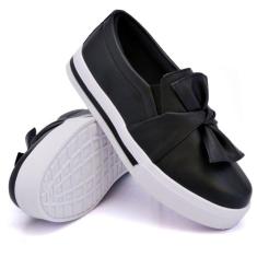 Tênis Slip On Moda Casual Feminino com Laço Tecido Sola Borracha Leve 