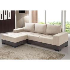 Sofá 3 Lugares Com Chaise Patrícia Suede Areia - Império Estofados