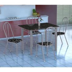 Conjunto de Mesa Genova com 4 Cadeiras Alicante Branco Prata e Preto F