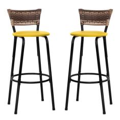 Conjunto 2 banquetas Para Bancada Alta Cozinha Encosto Balcão American