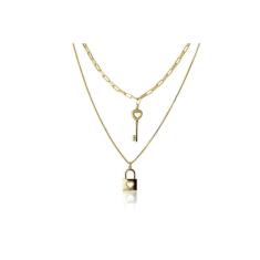 Colar Duplo Com Corrente Cartier E Pingente De Chave Folheado Em Ouro 18k