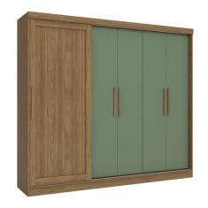 Guarda-Roupa Casal Tormaline 5 Portas 4 Gavetas Nogueira e Verde Oliva
