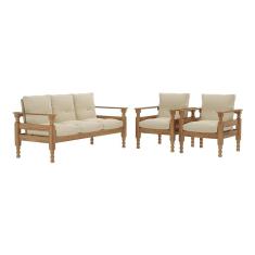 Jogo Sofá Madeira Maciça 3 Lugares e 2 Poltronas Liz Multimóveis VCR7001
