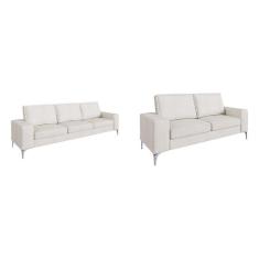 Conjunto de Sofá 3 e 2 Lugares Toio Casa de Pedra Estofados Cru