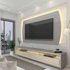 Rack com Painel Para TV até 75 Polegadas com LED Elegance Yescasa Cinza/Off White