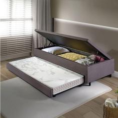 Bicama com Baú Solteirão Reforçado 96x203 Cm em Suede Cinza