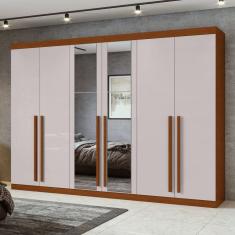 Guarda-roupa 6 Portas 4 Gavetas Bertha com Espelho Frassino/Off White