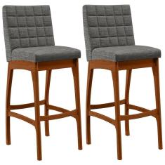 Kit 02 Banquetas Altas Mila Linho Cinza Escuro