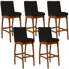 Kit 05 Banquetas Altas Mila Suede Preto