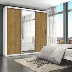 Guarda-roupa Casal 4 Espelhos 3 Portas de Correr 4 Gavetas Max Plus Espresso Móveis Branco/Cinamomo