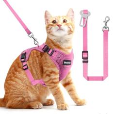 Peitoral para gatos e coleira para caminhar, a atualização pode ser ajustada em quatro direções e respirável para gatos antiescapamento que pode ser ajustada e posicionada. Arnês de tiras refletivas,
