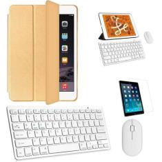 Kit Capa Smart Case Dourado / Teclado e Mouse branco e Película para i