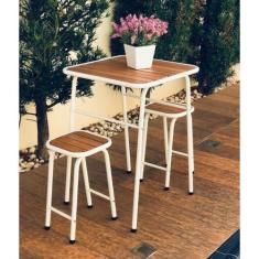 Conjunto De Mesa E 2 Bancos Branco P/ Área Externa Jardim - MetalCromo