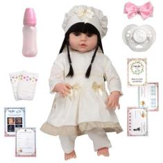 Boneca Reborn Morena Baby Alive Vestido Bege 13 Itens - Cegonha Reborn