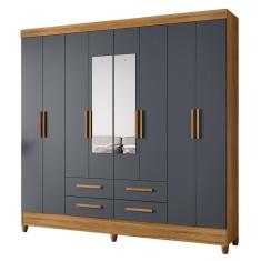 Guarda Roupa Casal Flórida 8 Portas E 4 Gavetas Freijó Cinza Com Espelho - Moval Freijó Cinza