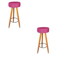 Kit 02 Banqueta Alta Flora Pés Palito em Madeira Caramelo  Bar Bistrô 