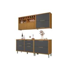 Cozinha Modulada Nesher Imperatriz 4 Peças (2 Balcões + 2 Aéreos) C4p23 Freijo/grafite-nesher