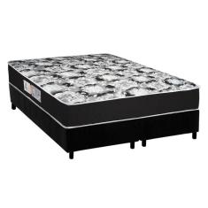 Cama Box King: Colchão Espuma D45 Luckspuma Gran Luck Black + Base Crc Suede Black(193X203)