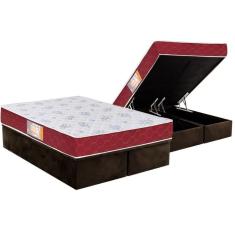 Cama Box Baú Queen: Colchão Espuma Castor D20 Sleep Max Duplo + Base Crc Suede Brown(158X198)