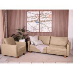 Conjunto Sofá 1,40 2 Lugares e Poltrona Plaza Bege - Straub Web