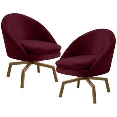 Kit 2 Poltronas Decorativas Giratórias Base Ka Madeira Rafa Veludo C-278 Marsala - Domi