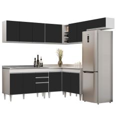 Armário De Cozinha Modulado De Canto 7 Peças Cp21 Com Pia Inox Branco/preto - Lumil