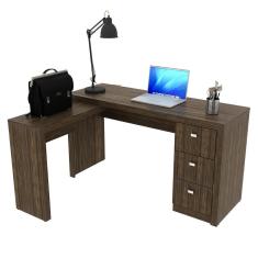 Mesa Em L Para Escritório 3 Gavetas Me4101 Nogal - Tecno Mobili