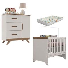 Berço Americano E Cômoda Retro Maya Off White Carvalho Com Colchão Gazin – Canaã