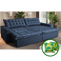 Sofá Sem Caixa Retrátil Reclinável 2,95m Cama Inbox França Velusoft Azul