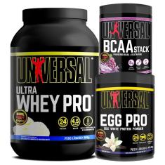 Kit  Ultra Whey Pro 900g + Egg Pro 454g + BCAA Stack 250g - Universal-Unissex