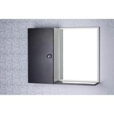 Armário Para Banheiro Com Espelho Cor Preto E Branco