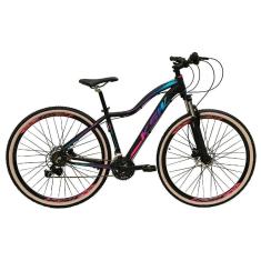 Bicicleta Aro 29 Feminina KSW MWZA 27v K7 Freios Hidráulicos Kit 3x9 Suspensão Trava Pneus Bege-Feminino