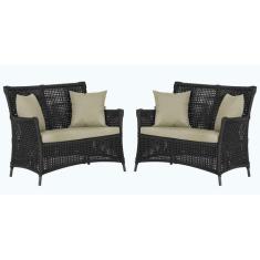 2 Sofás Área Externa Igapó Alumínio Pintura Preta Corda Náutica Estofa