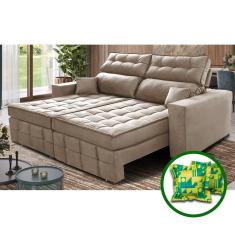 Sofá Retrátil e Reclinável 2,20m Molas Ensacadas e Costura Tripla Cama inBox Japão. Velusoft