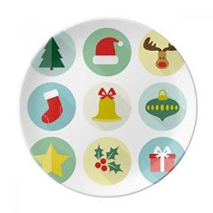 Prato de ilustração verde árvore de Natal circular decorativo de porcelana salver talheres prato de jantar