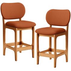Kit 02 Banquetas Baixa Bar Cozinha E Sala De Jantar Fixa Betta L02 Imbuia Tecido Terracota - Lyam Decor