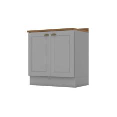 Balcão para Cozinha 2 Portas 80cm com Tampo Para Cooktop Emily Cinza/Marrom
