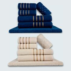 Jogo De Toalhas 12 Pçs Coleção Dubai 100% Algodão Az+bg