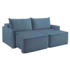 sofá 3 lugares retrátil moon com usb linho azul 220 cm