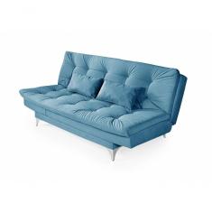 Sofá Cama Versátil 3 Lugares Império Reclinável Pés De Alumínio Espuma D33 Suede Azul Turquesa 362