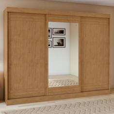 Guarda-roupa 3 Portas 4 Gavetas Nice com espelho Amêndoa Clean/off White